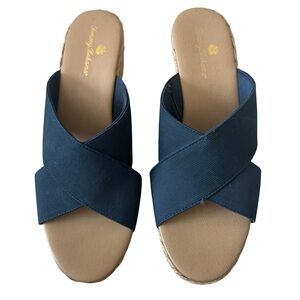 Tommy Bahama "Suzette" Navy Blue Espadrille Jute Wedge Open Toe Sandals